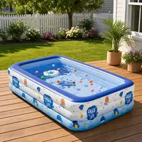 Ensemble de piscine gonflable, piscine rectangulaire en PVC de 150x105x50 cm avec balles et pompe, piscine portable pour l'extérieur et le jardin 3