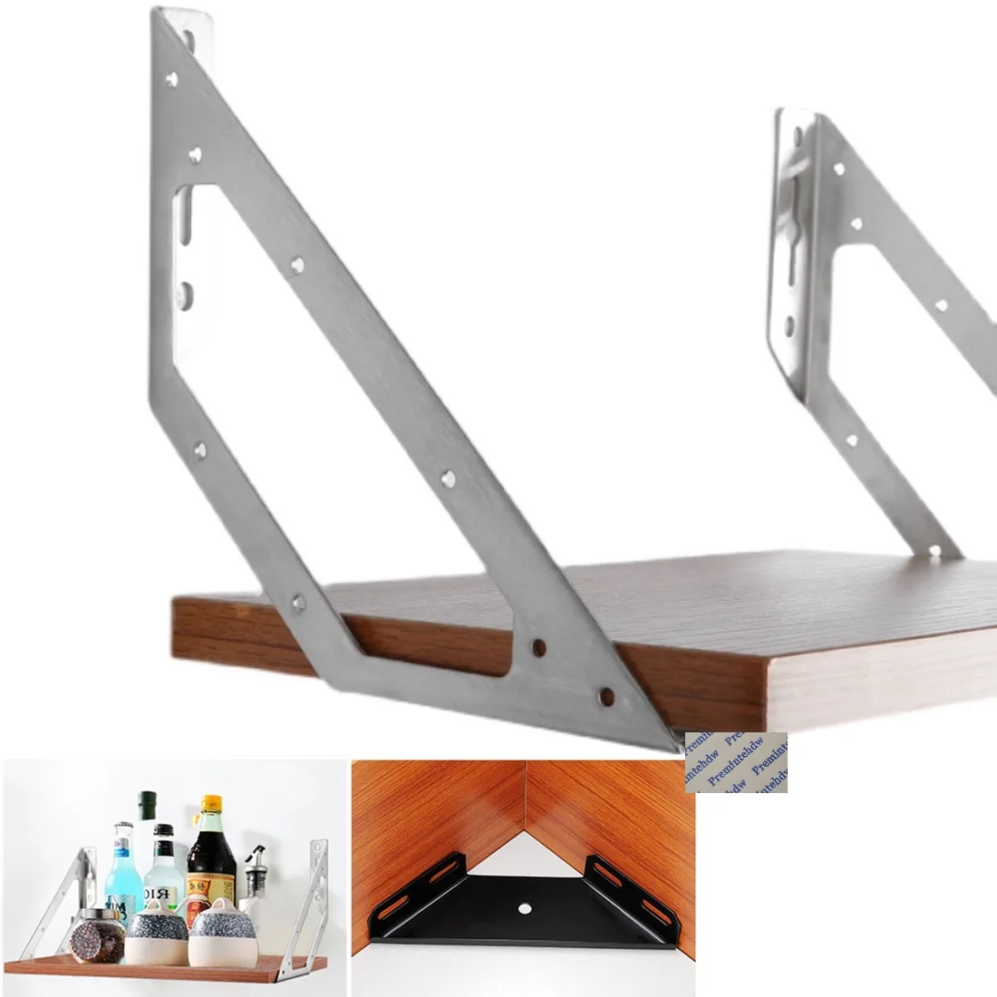 4Pcs Stainless Steel Triangle Corner Brace Bracket Shelf Supports Bed Chair Connecting Matte Black
