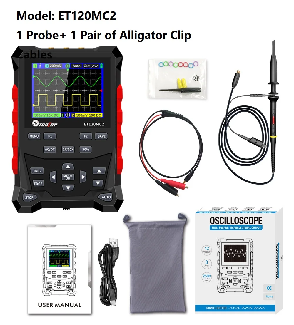 ET120MC2 Dual Channel Handheld Digital Oscilloscope 120MHz 500MSa/S Sampling Rat