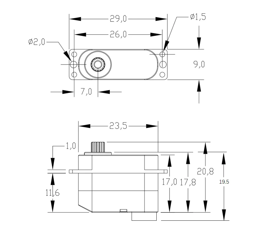 OCS-D008 7.4V 3.2kg.cm 7.7g 0.07S/60 °    코어리스 모터 마이크로 서보 메탈 기어 모든 CNC 케이스