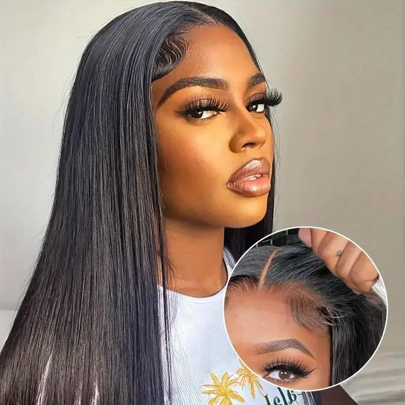 

Straight Glueless Lace Closure Wigs Brazilian Human Hair 4x4 HD Transparent Lace Closure Wig Pre Cut Hairline Wear Go Wig For