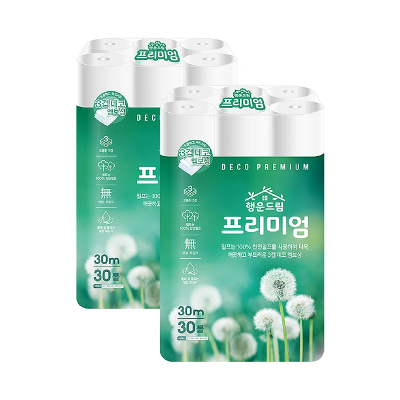 ★판매1위★ 100% 천.연.펄.프 행운드림 프리미엄 3겹 30m 2팩 화장지 휴지 비데겸용 두루마리 - AliExpress 66