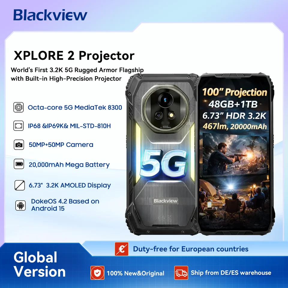 Blackview XPLORE 2 Projector 5G AI Rugged Smartphone, 6.73