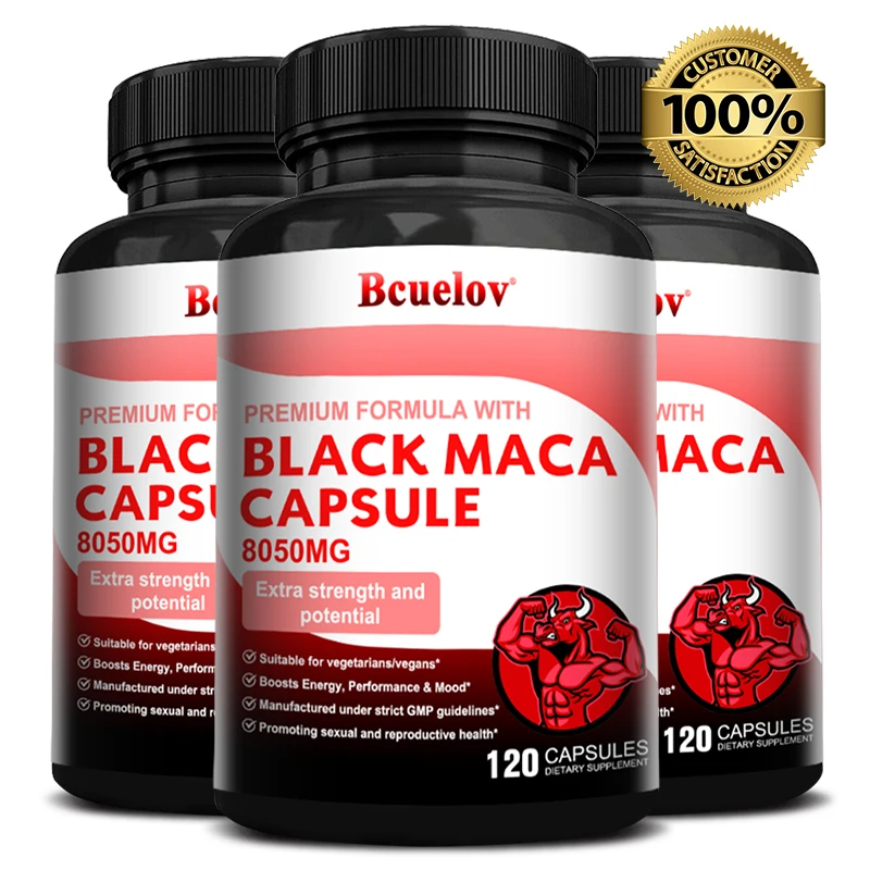 

Bcuelov Black Maca Capsules 8050 mg Maca supports endurance strength, promotes muscle growth, and improves performance
