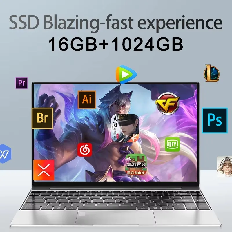 14" Business Laptop Intel N3700 16GB RAM384GB Storage Ultra thin body Gaming laptops Windows 11 pc gaming  256GB/512GB/1TBsilver 3