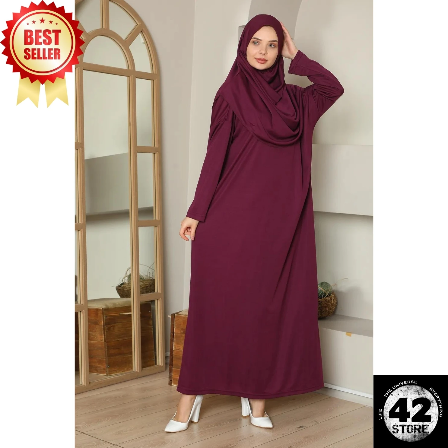 Muslim Fashion Plum Color One Piece Length Prayer Dress