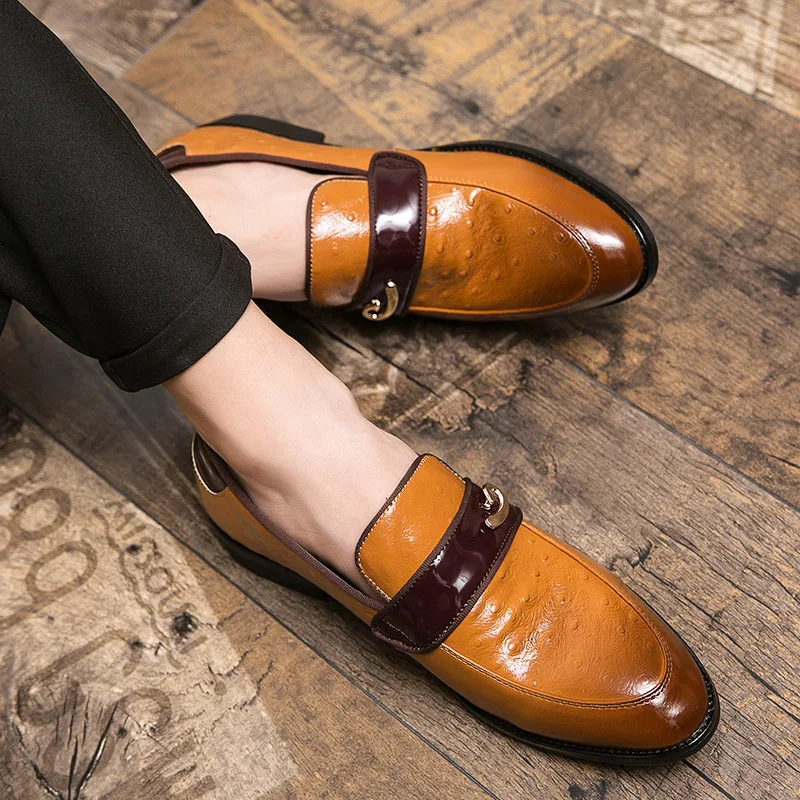 

New fashion loafers men's formal shoes British small leather shoes cover feet men's pointed casual leather