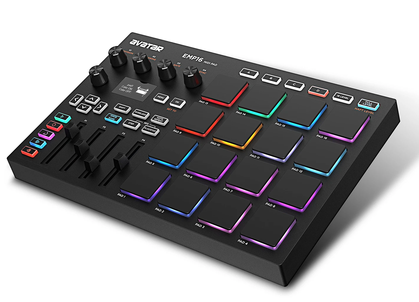 EMP16 MIDI pad controller beat maker machine with Bluetooth 16 RGB velocity sensitive beat pads 16 Level full/half Level OLE electronic musical instrument,midi control keyboard