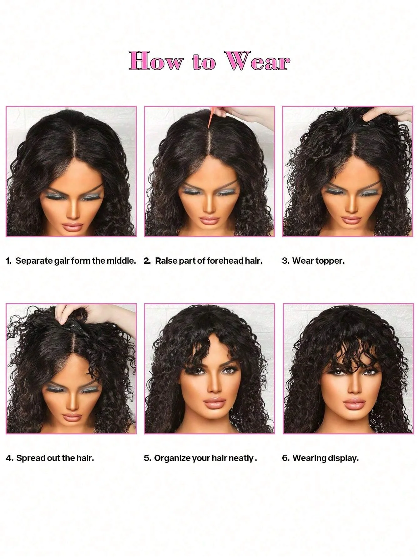 Topper per capelli neri naturali con frangia Toppers ricci per capelli umani per le donne con Clip per capelli sottili nelle estensioni dei capelli uso quotidiano - immagine 6