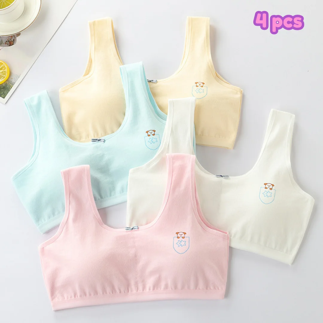 4Pcs/lot Sport Underwear for Teens Breathable Cotton Girl Wireless Training Bra Soft Skin-Friendly School Girls Bras Clothing