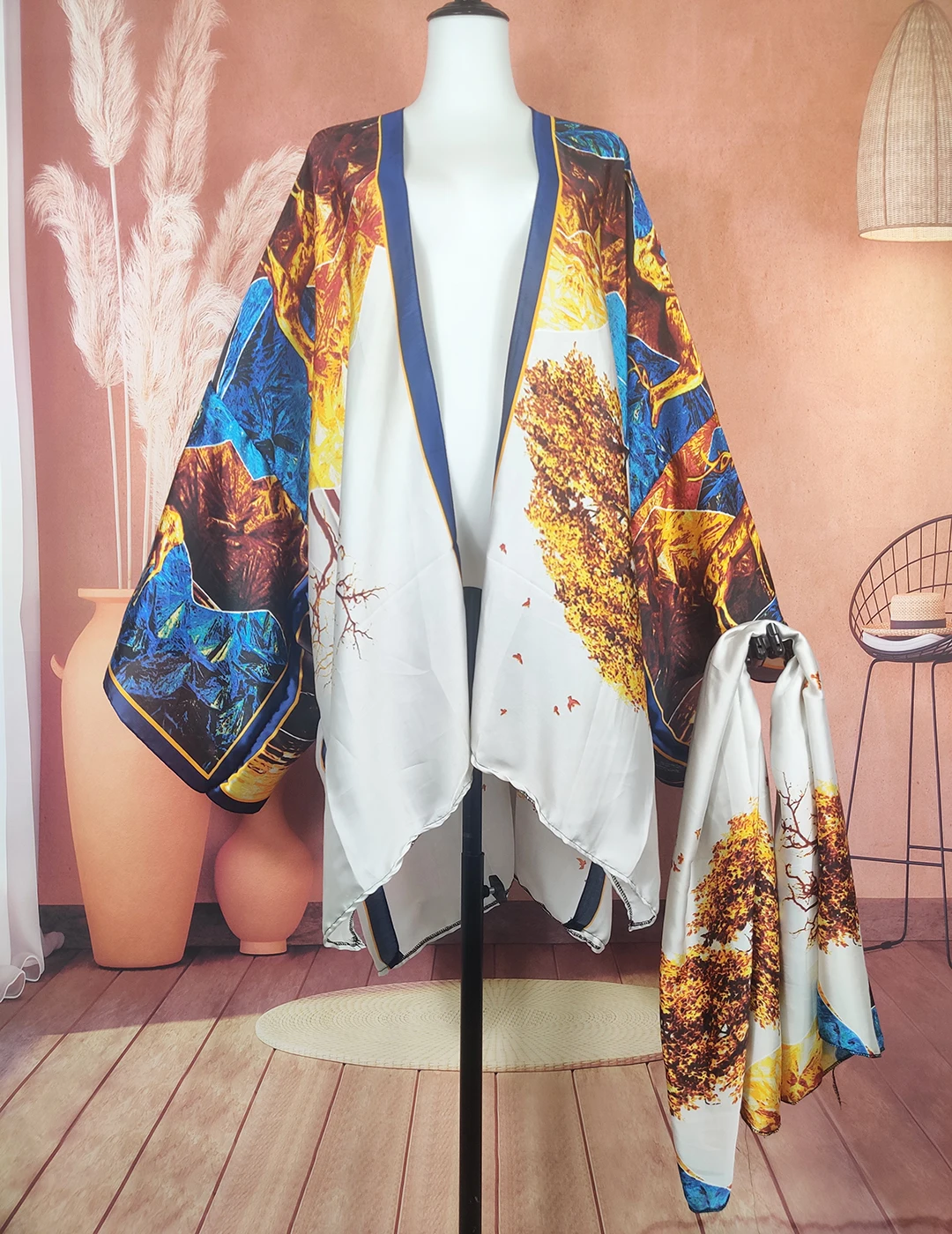 New Fashion 2022 Summer Women's Silk Beach Bikini Short Cover Up Hijab  Kimonos Causal Bohemian Swimwear Cardigans For Lady women new fashion gold paisley floral fringe viscose scarf lady soft bling bling shawls and wraps pashmina muslim hijab 180 90cm