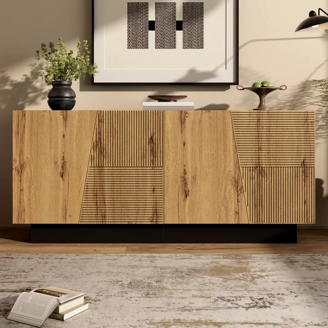Anajqaqia Armoire de rangement 160 cm, buffet avec grand espace de rangement, design géométrique et étagère réglable 1