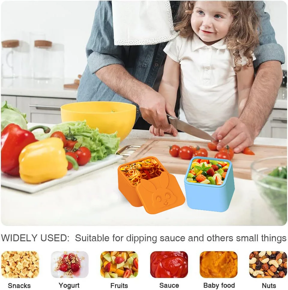 어린이용 실리콘 딥 소스 박스, 뚜껑이 달린 도시락 용기, 작은 액세서리 포장, 붙지 않는 도시락 상자