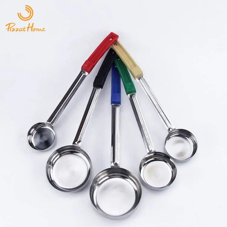 PizzAtHome Stainless Steel Pizza Sauce Spoon With Long Rubber Handle Anti-Hot Pizza Spread Ladle Measuring Spoon Tools pizza sauce spoon