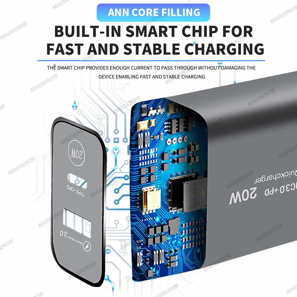 Power Adapter Cellphone Adapter Power Charger PD 20W USB Type C Charger Quick Charge QC3.0 Fast Chrger for iPhone 15 Samsung S23 Xiaomi Macbook Huawei Realme POCO iPad Tablet