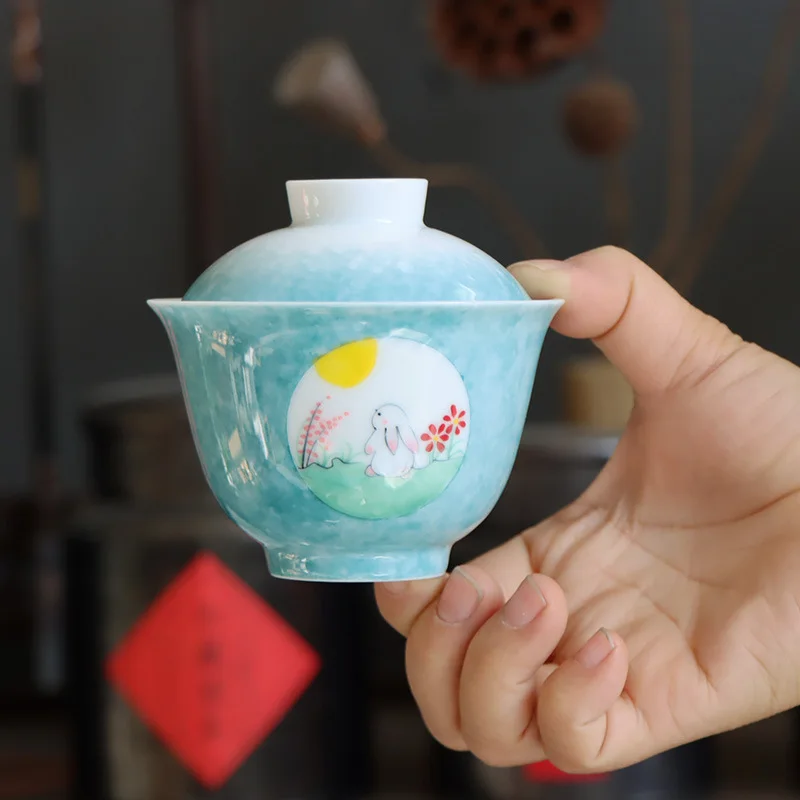 

Jade Mud Ceramic Whiteware Coloured Glaze Rabit Cute Creative Kung Fu Tea Tea Bowl Three-Force Tureen Three-Force Cup Wholesale