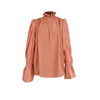 Casual Base Layer Turtleneck Top Light Luxury Lantern Sleeves Long Sleeves Folds Woman Clothes T-shirts Fashion Party Tops 5