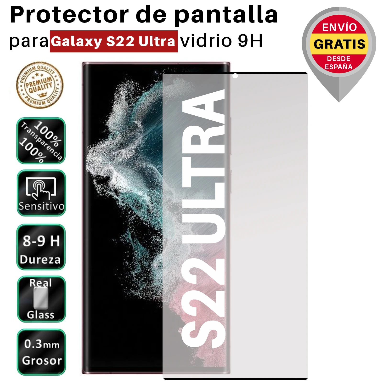 Pellicola Salvaschermo Per Samsung S22 Ultra Black Full Tempered Glass