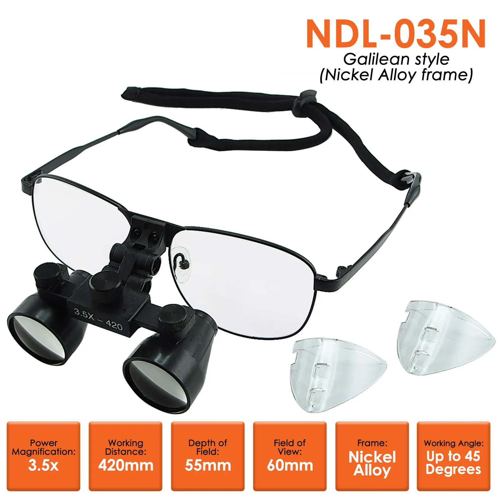 

3.5x Magnification Dental Loupe, 60mm Field of View Galilean Style Nickel Alloy Frame, Dental Surgical Medical Binocular Optical
