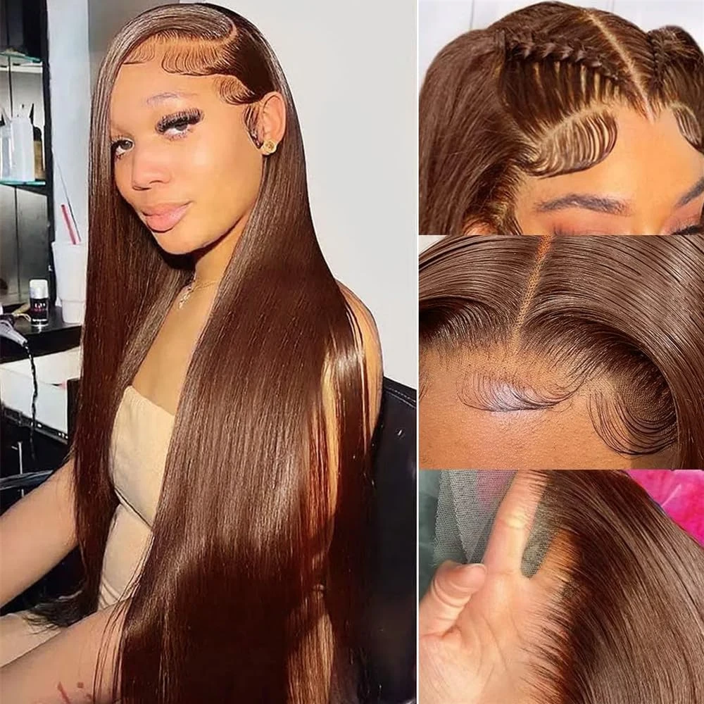 Bone Straight 13x6 13x4 HD Transparent Lace Frontal Wig Glueless Human Hair Wig 30 Inch Colored Chocolate Brown Lace Front Wigs
