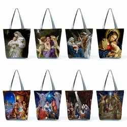 Customizable Sacred Saintess Print Handbags For Women Mom and Baby Folding Casual Tote Travel Eco Reusable Shoulder Shopping Bag