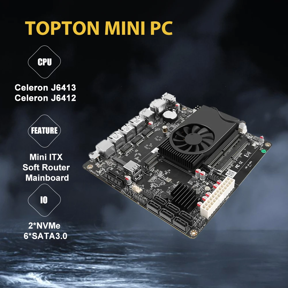 Scheda Madre Per Pc Personalizzata Nas J6413 2 * I226 Lan M.2 Nvme,6 Sata3.0,2 * Ddr4,Pcie, Mini Itx Soft Router Vpn Openwrt Micro Appliance Fai Da Te