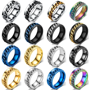 Raffreddare Anti Stress Ruota Libera Anelli a catena per uomo Acciaio inossidabile Anti Ansia Anello rilassante Fidget Spinner in metallo Anillo Hombre