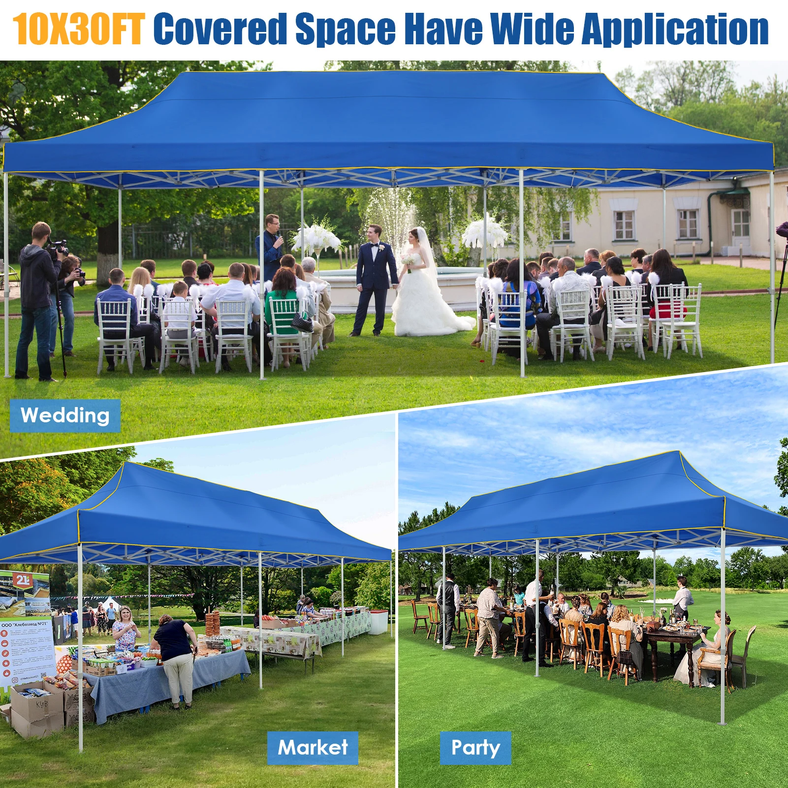 Pop Up Canopy Tent Gazebo Party Heavy Duty Marquee Awning Without Sidewall Outdoor Commercial Event Instant Tent Gazebo 10x30ft