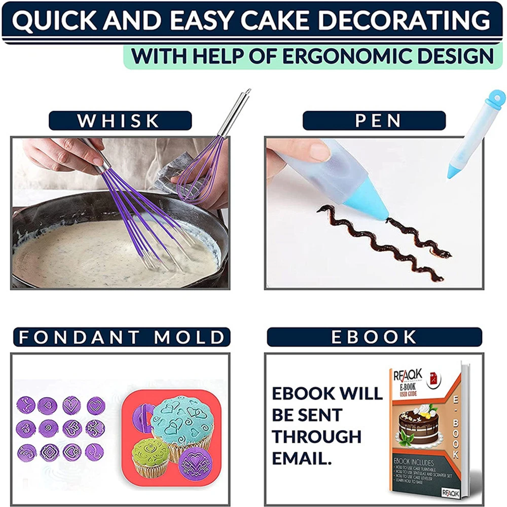 150/200PCS Rotating Anti-slip Cake Decorating Turntable Set Pastry Reusable Silicone Pastry Bag Stainless Steel Piping Nozzle cake turntable baking supplies cake tools cake decorating kit rotating bearing turntable