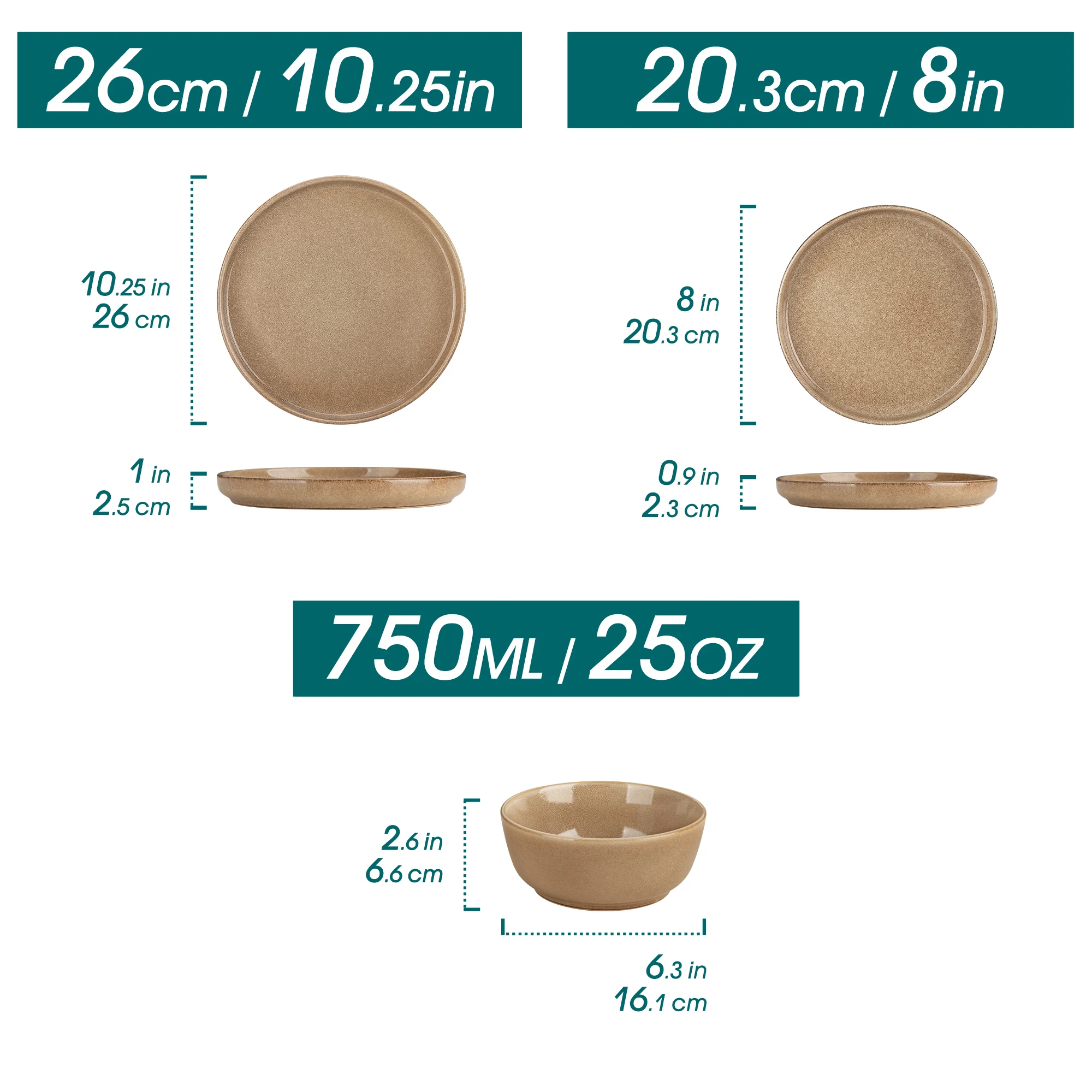 Vancasso 12/24-teiliges Steinzeug-Geschirrset Modernes Geschirrset mit reflektierender Glasur, inklusive 4 Speisetellern/Desserttellern/Schalen – Detail 4