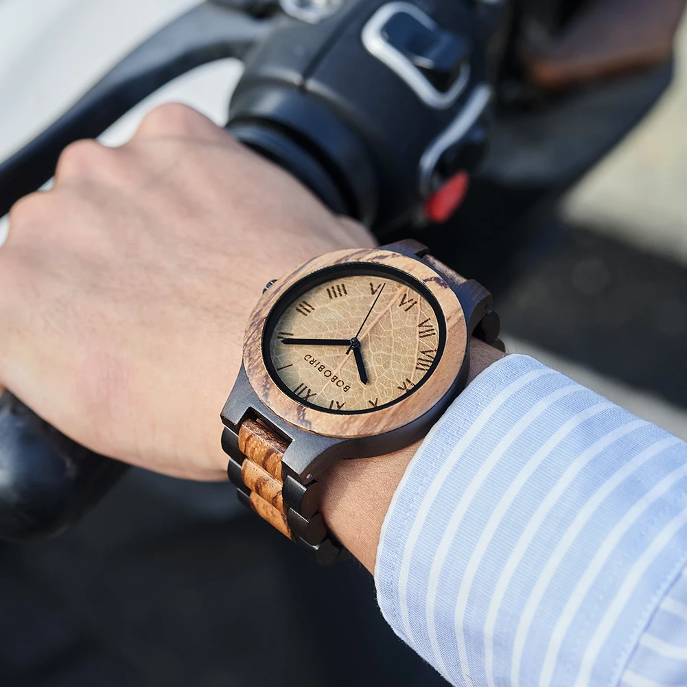 BOBO BIRD Men's Watches Leaf Design & Roman Numeral Dial Support OEM Customized Drop Shipping