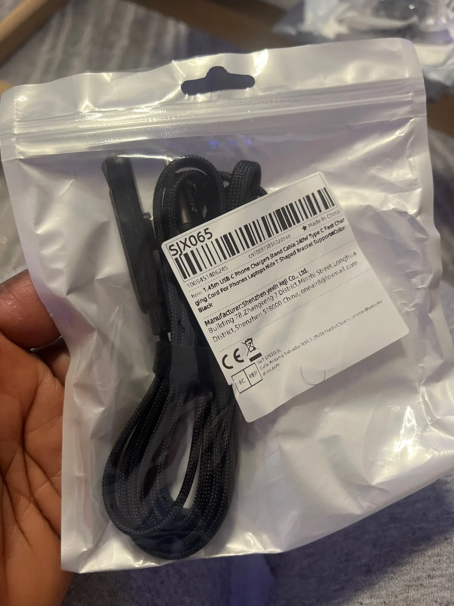 1.45m USB C Phone Chargers Stand Cable 240W Type C Fast Charging Cord For Phones Laptops Hide T Shaped Bracket Support photo review