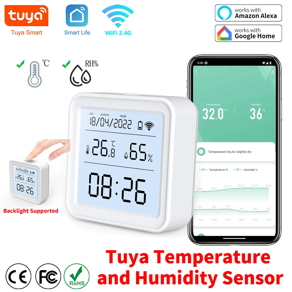 Tuya Wifi Temperature Humidity Sensor Indoor Hygrometer Thermometer  Detector Smart Life Remote Control Support Alexa Google Home