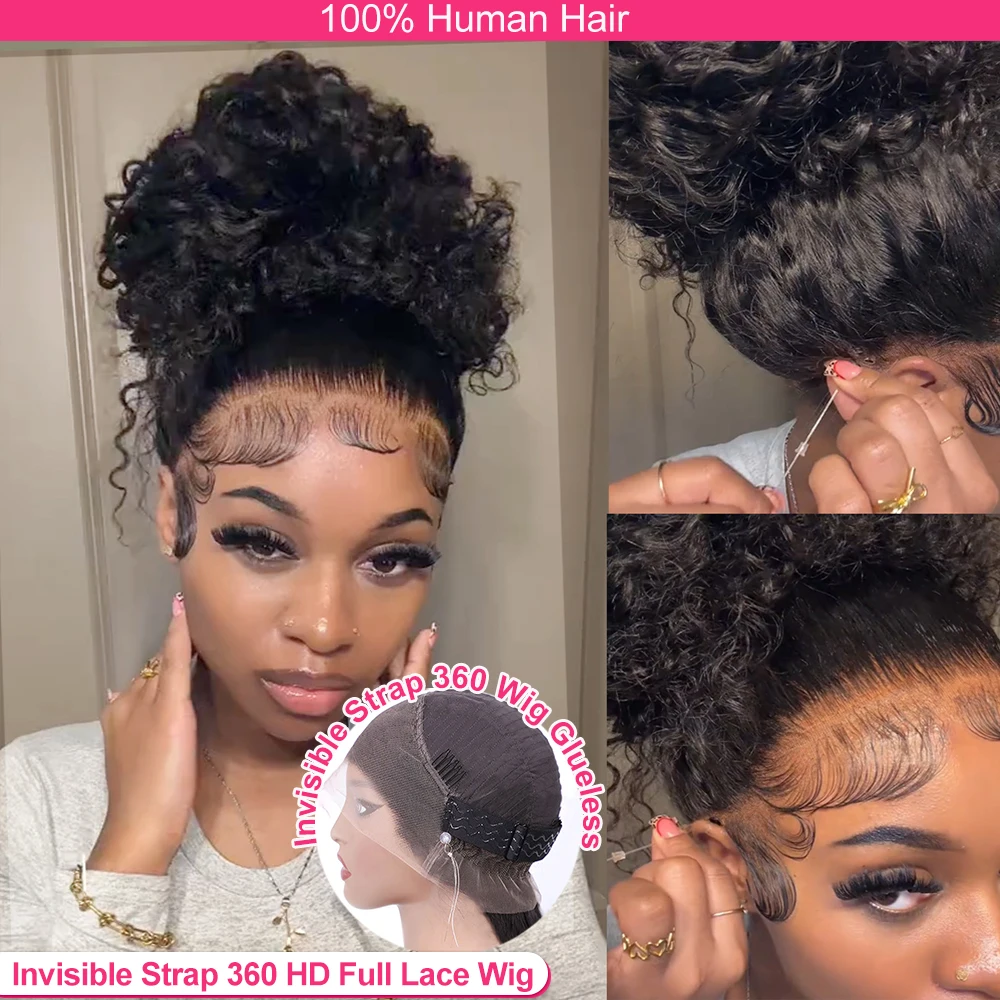 Human Hair Wig Lace Front Wig Human Hair Wigs Front Lace Wig 250 Density 30 Inch Invisible Strap Water Wave Curly 360 Full Hd Lace Front Human Hair Wig Glueless Wig Deep Wave Frontal