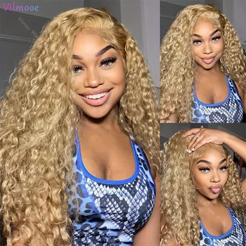 #27Honey Blonde Human Hair Kinky Curly Wig 13X6/360 Lace Frontal Preplucked Wig 13x4 Silk Base Lace Front Colored Wigs For Women