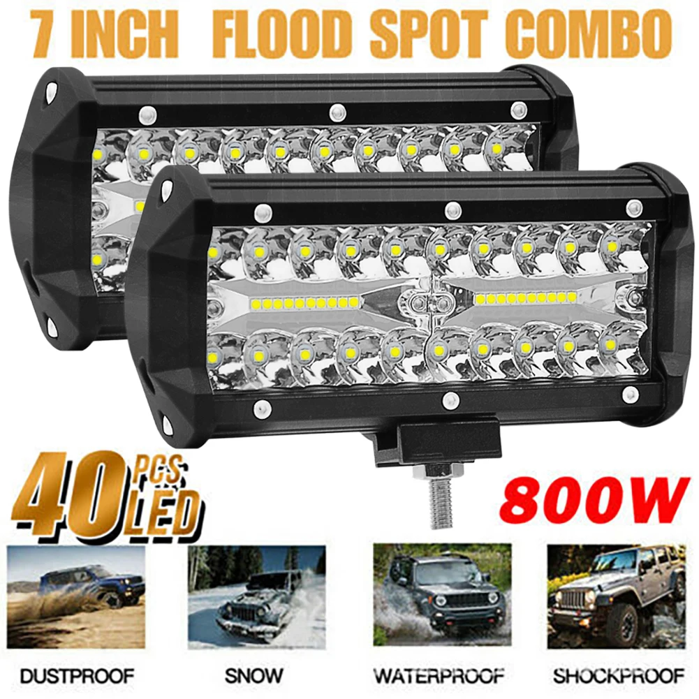 2 Pz 7 "Led Light Bar 400W Triple Row 40Led Work Light 13200Lm Spot Light 12V/24V Driving Fendinebbia Off Road Truck 4X4 Atv Light