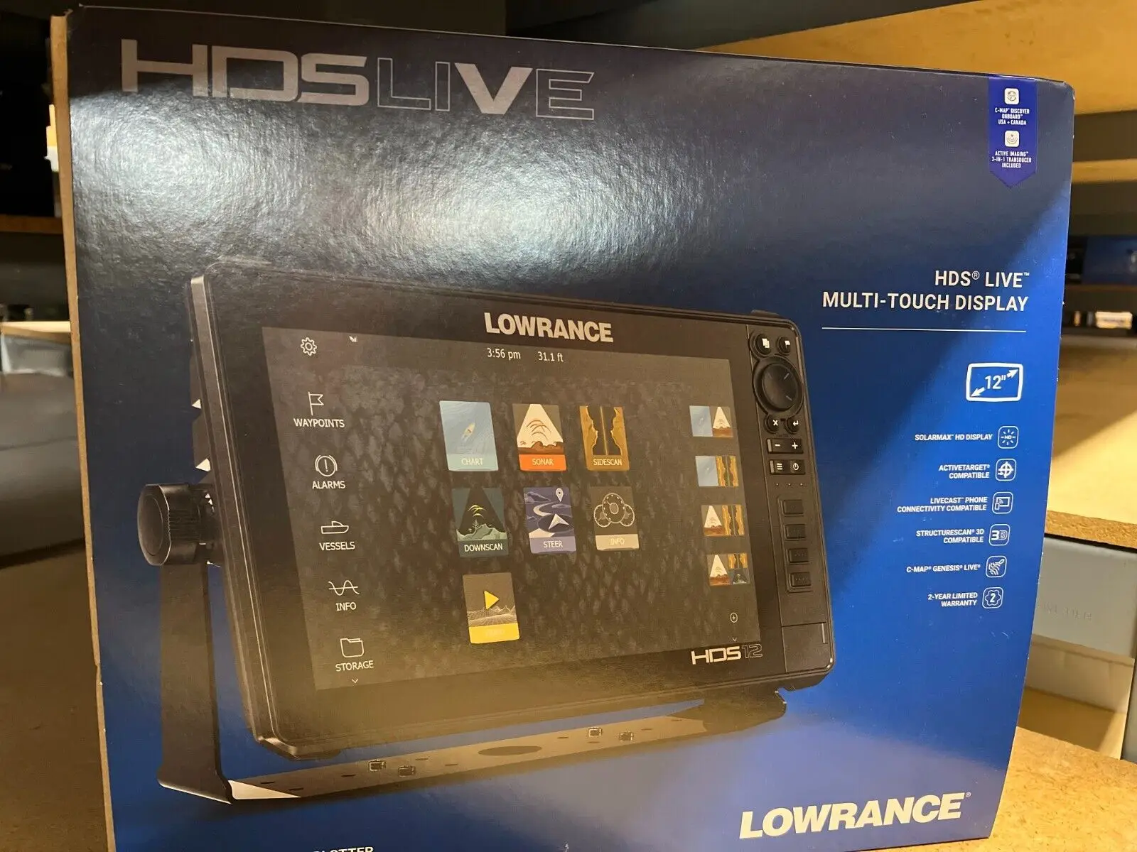 

FAST SHIPPING Lowrances HDS-12 Live Fish Finder With Active Imaging 3-in-1 Transom Mount Transducer C-MAP Pro Chart.