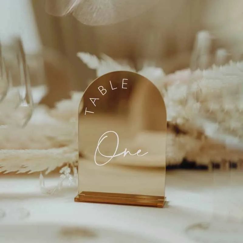 Gold Mirror Acrylic Wedding Table Numbers Signs with Stand