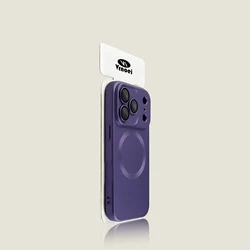 Luxury Matte Metallic Sheen Magnetic Phone Case with Lens Protector and Shockproof Cover - iPhone 15 Plus (Purple)