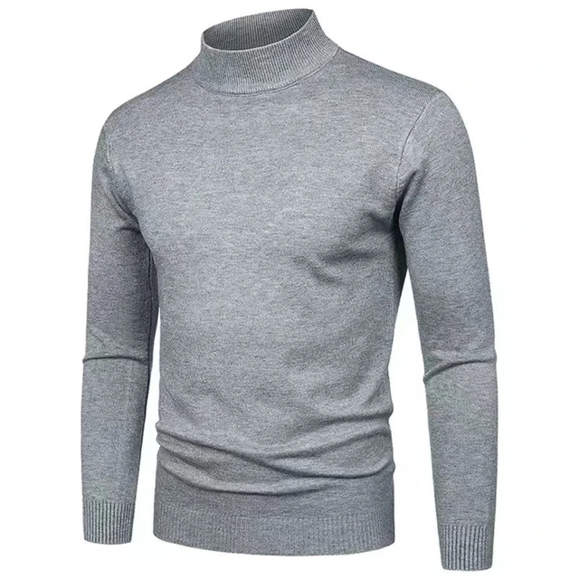 Comprar Jersey de cuello alto de manga larga para hombre, camisa de punto  elástica de Color sólido suave para Otoño e Invierno