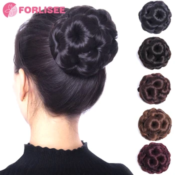 FORLISEE Synthetic High Temperature Fiber Chignon Nine Flowers Hair Women Curly Chignon Hair Bun Donut Clip In Hairpiece