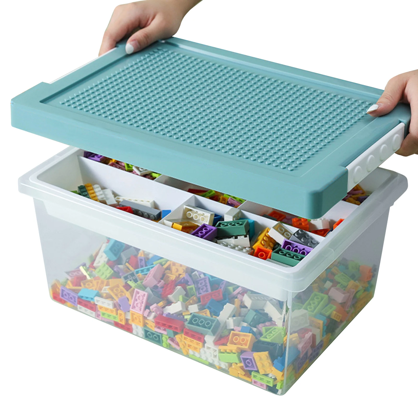 Toy Storage Box With Lid And Removable Tray 2 Layer Storage Basket Kids ...