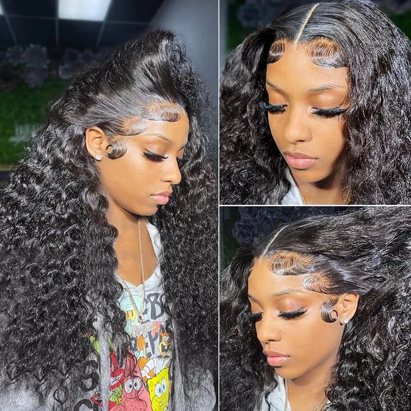 Human Hair Wig Deep Wave 13x4 13x6 Lace Front Pre Plucked Brazilian Water Wave Wet Wavy 180%