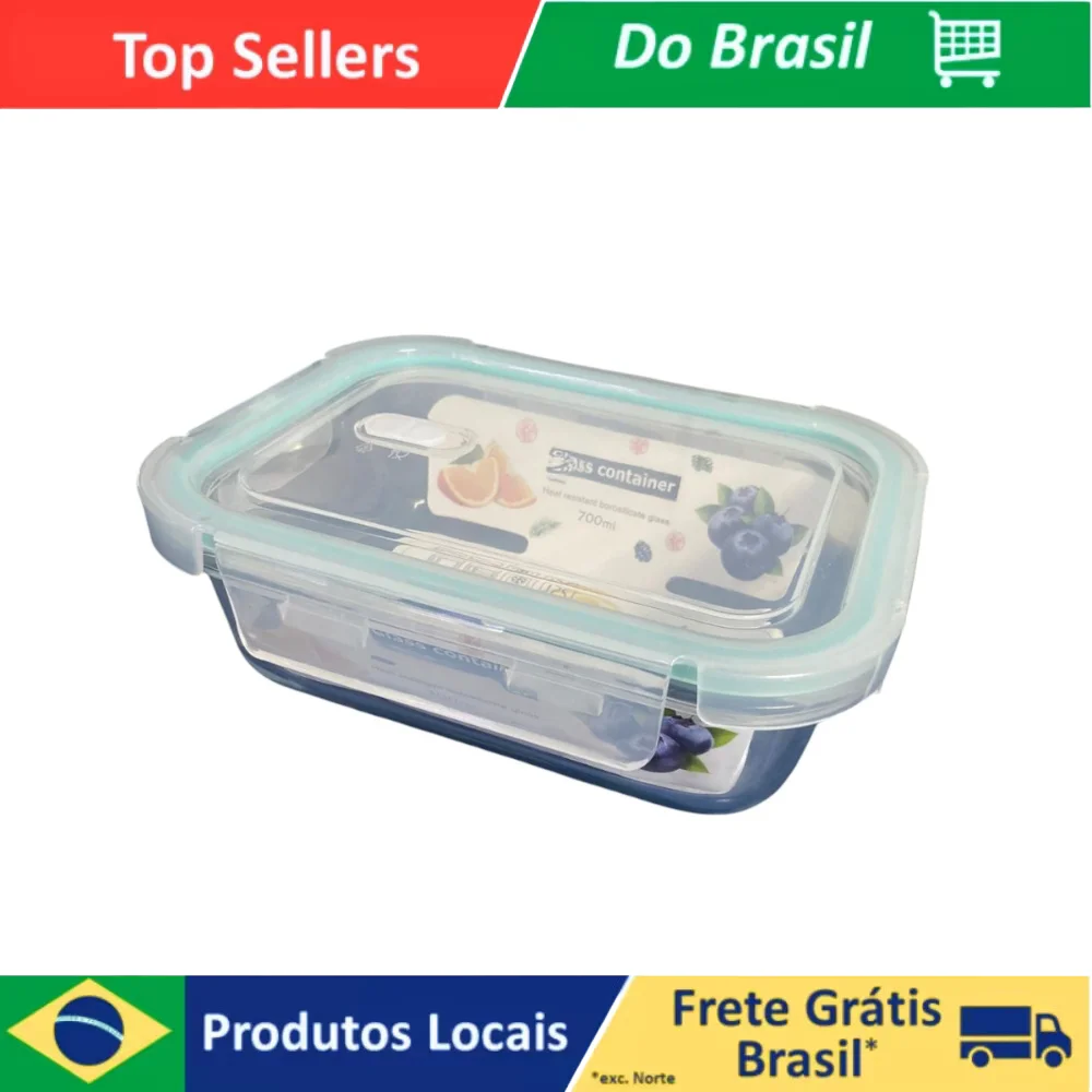 Lancheira de Vidro 700ml – Marmita Retangular Hermética com Vedação