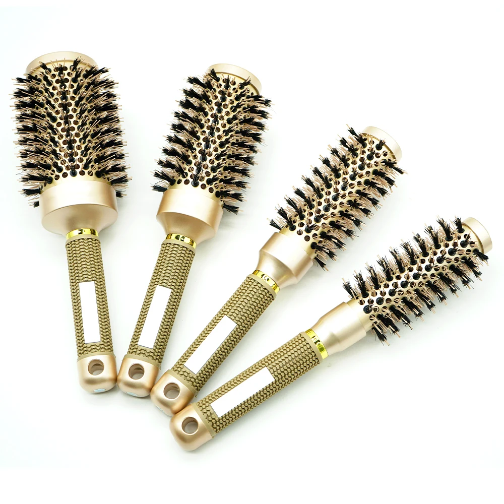 Hair Styling Hair Brush Nylon Comb Thermal Aluminum Tube Round Barrel Comb Professional Salon Brush Rollers Tools
