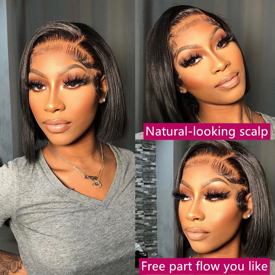 Bone Straight Short Bob 13x4 Lace Front Human Hair Wig Brazilian Remy Pre Plucked 180 Density 4x4 Closure Wigs For Women