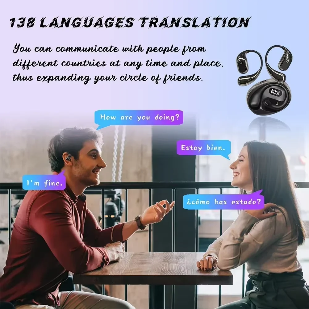 Voice Translator Language Translator Translator Earphones Ai Two-Way Real time Translators Earphone 144 Languages Wireless Bluetooth Smart Voice Translator Headphones For Travel Business