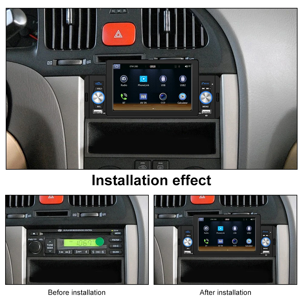 Podofo Carplay Android Auto Car Radio MP5 Player 5 Inch 1 Din Universal Multimedia Player HD Touch Screen BT FM