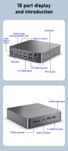 18 in 1 dual Type-C hub usb c docking station 2x HDMI For laptop  accessories MacBook Pro/Air Mac mini Satechi Thunderbolt Dock - AliExpress