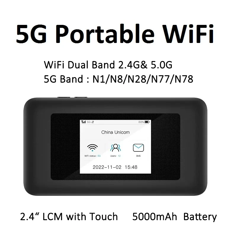 Cuifati Emplacement pour Carte SIM WiFi 5G débloqué Routeur WiFi Portable Modem WiFi USB LTE 300 Mbps, Batterie 3200 MAh, jusqu'à 10 Appareils, pour Les, Diffusion en Direct en